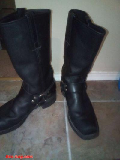 genuine black leather biker boots with harness accents - Thumbnail 3