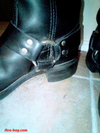 genuine black leather biker boots with harness accents - Thumbnail 4