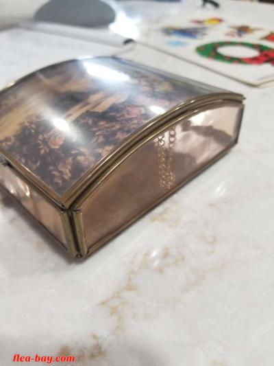 Vintage Glass Metal Trinket Box Jewelry Box - Thumbnail 5