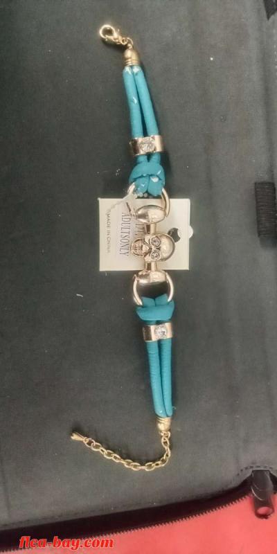 turquoise skull link leather bracelet - Thumbnail 2