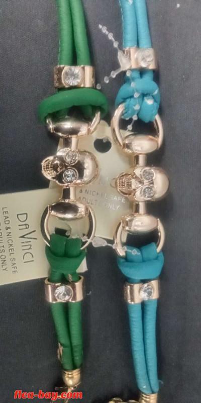 green Skull link leather bracelet - Thumbnail 3