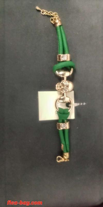 green Skull link leather bracelet - Thumbnail 2