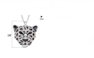 White crystal & black enamel Panther necklace - Thumbnail 3