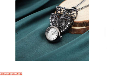 Unique STRADA pendant watch necklace in black silver, 30" - Thumbnail 2