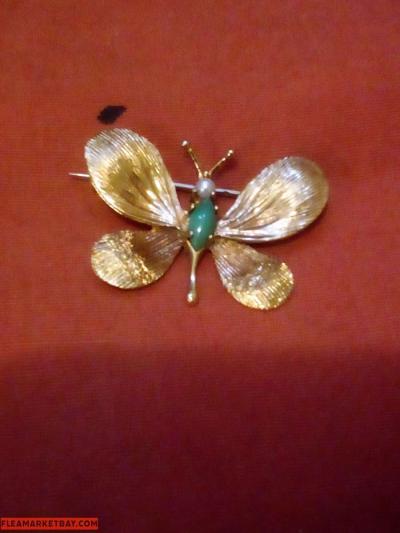 vintage 1960s 18k gold pearl butterfly brooch - Thumbnail 2