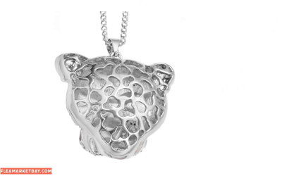 White crystal & black enamel Panther necklace - Thumbnail 2