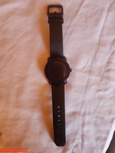 Movado Bold Black Museum Dial Black Leather Unisex Watch - Thumbnail 2