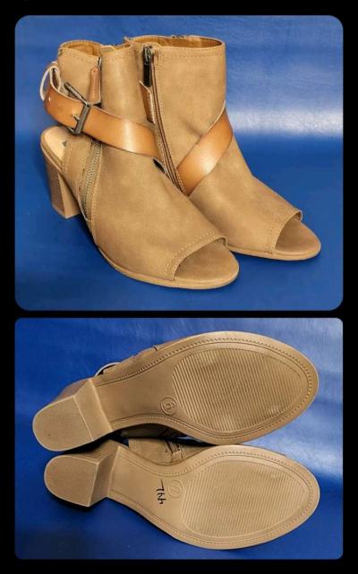 Peep Toe Ankle Strap High Heel Sandals Open Back Booties SZ - Thumbnail 1