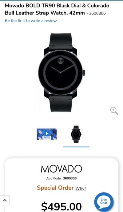 Movado Bold Black Museum Dial Black Leather Unisex Watch - Thumbnail 6