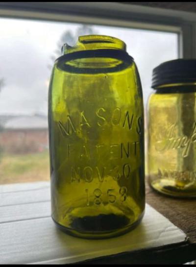 Masons patent nov 30 1858 ground lip shoulder seal olive - Thumbnail 4