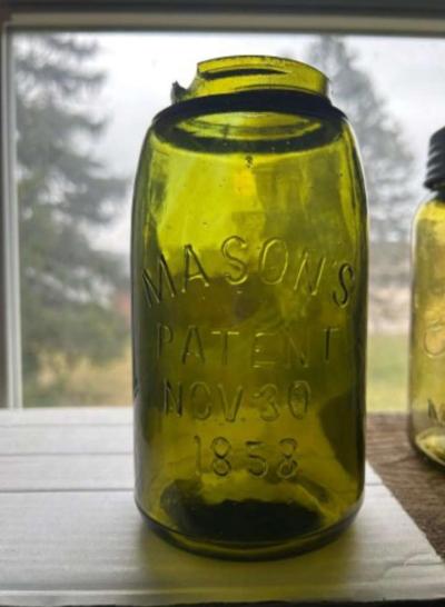 Masons patent nov 30 1858 ground lip shoulder seal olive - Thumbnail 3