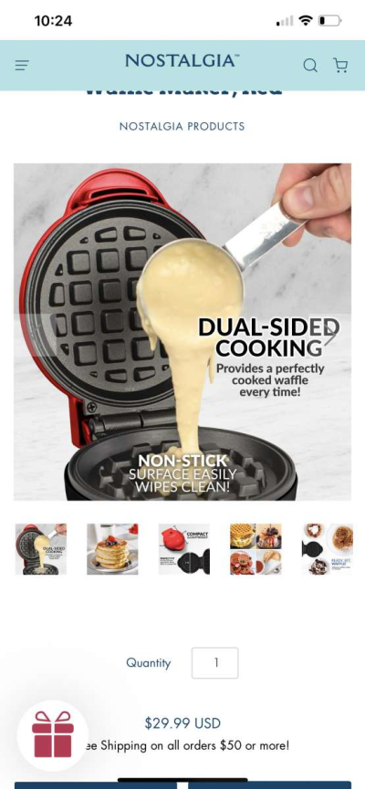 MyMini Personal Electric Waffle Maker Red - Thumbnail 4