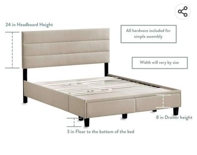 King Size Upholstered Bed Builtin DrawersModern Channel Tuft - Thumbnail 3