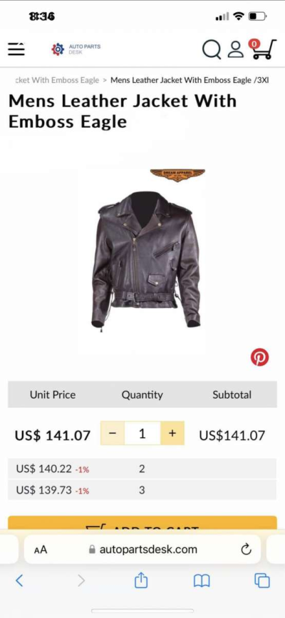 New Mens Bikers Genuine leather jacket with Emboss Eagle - Thumbnail 4