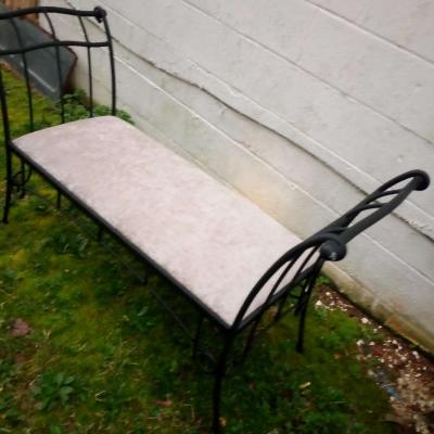 old unique antique iron rod bench newly upholstered - Thumbnail 4