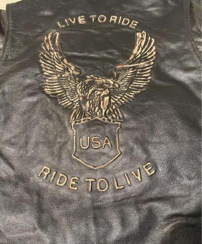 New Mens Bikers Genuine leather jacket with Emboss Eagle - Thumbnail 6