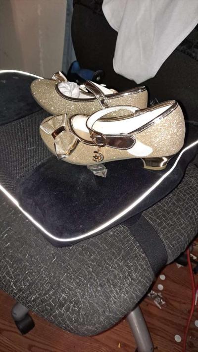 childs gold Shiney Mary Jane dress shoes - Thumbnail 2