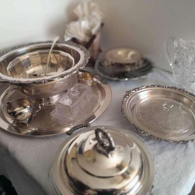 Silver Serving Set With Punch Bowl with alot of pieces - Thumbnail 2