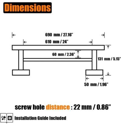 Double Towel Bar 24 304 Stainless Steel Thicken 08mm for Bat - Thumbnail 2