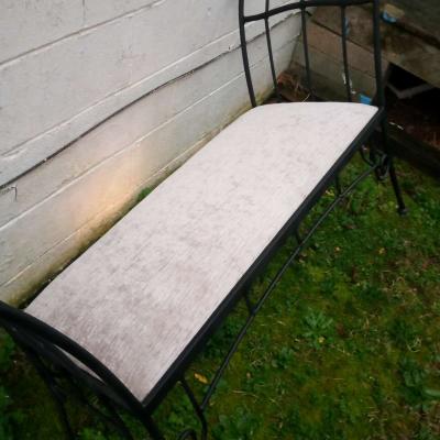 old unique antique iron rod bench newly upholstered - Thumbnail 3