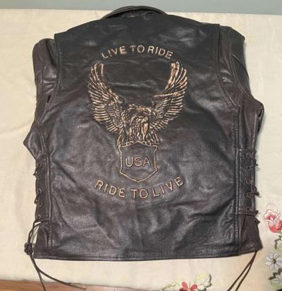 New Mens Bikers Genuine leather jacket with Emboss Eagle - Thumbnail 3