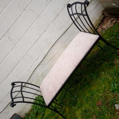 old unique antique iron rod bench newly upholstered - Thumbnail 2