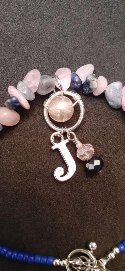 Rose Quartz and Sodalite Gemstone Charm Bracelet jewelry - Thumbnail 3