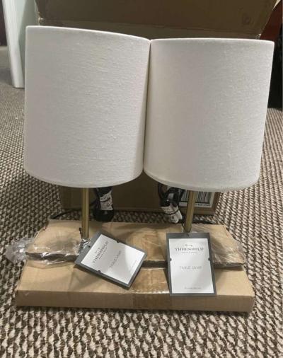 Two Gold Metal Stick Mini Table Lamp  Threshold - Thumbnail 3