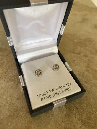 Diamond sterling silver earrings - Thumbnail 2