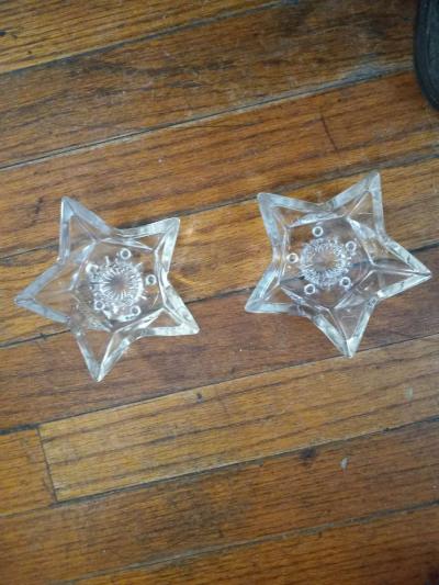 vintage clear glass star candle holders