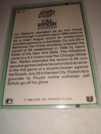 1991 Cal ripken Jr error card - Thumbnail 3