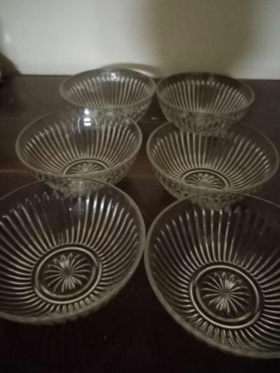 set of 6 vintage frosteria depression crystal glass bowls