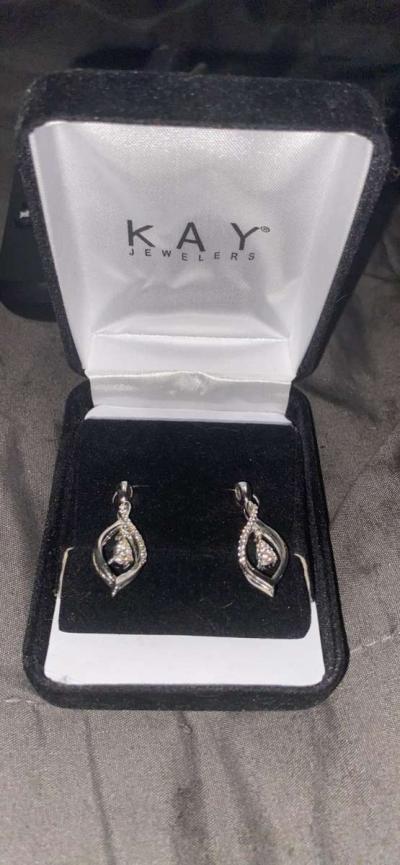 silver sapphire brand new reversible Kay earrings