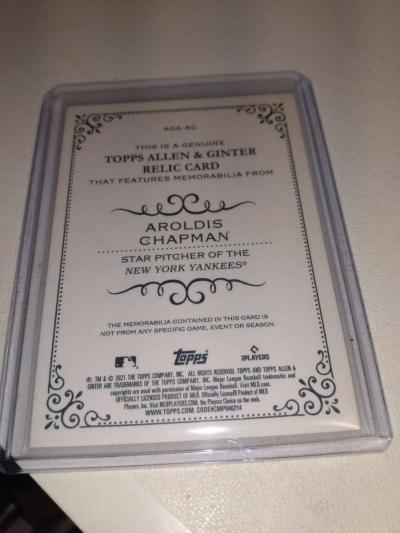 2021 Aroldis Chapman tops Allen ginter relic card - Thumbnail 2