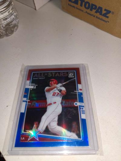 2020 Panini Mike trout red white and blue parallel - Thumbnail 1