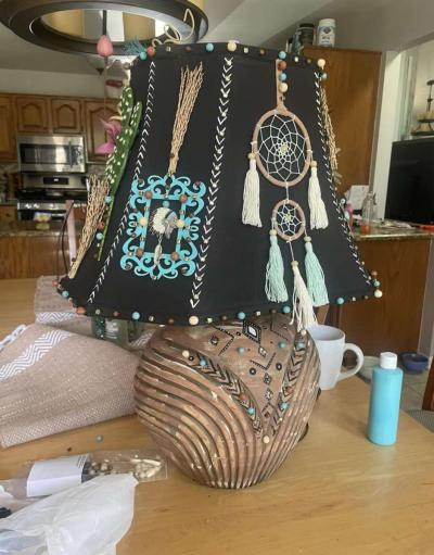 Upcycled Native American hand crafted and hand painted Lamp - Thumbnail 4