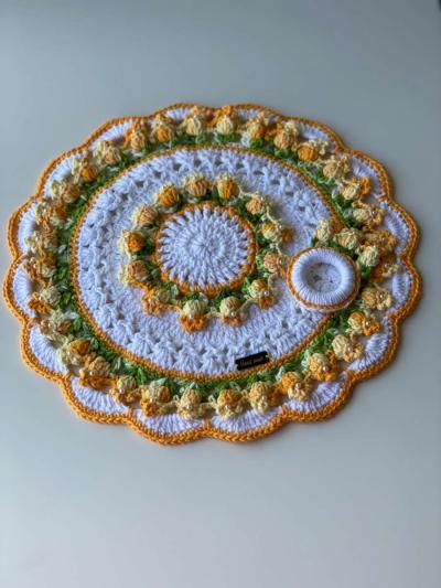 sousplat tulips in crochet 18 pieces for set table - Thumbnail 2