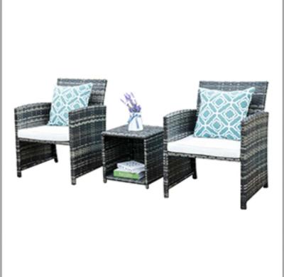 3pc outdoor patio set gray wicker with cream color cushion - Thumbnail 5