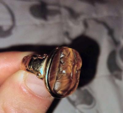 Rare unique Victorian Intaglio tigers eye unisex ring - Thumbnail 3
