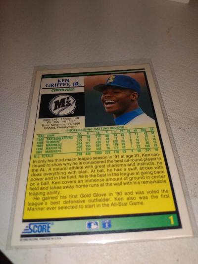 1992 score Ken Griffey Jr card number one - Thumbnail 2