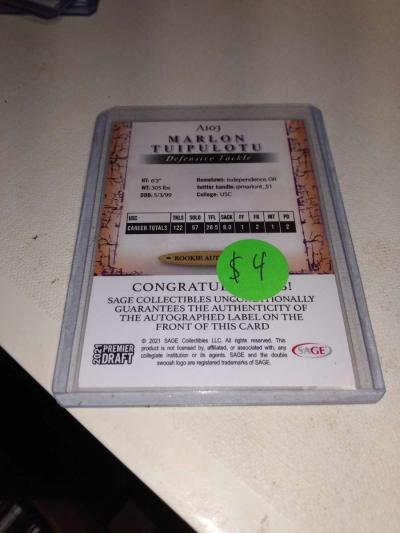 sage 2021 rookie card Marlon tuipulotu - Thumbnail 2