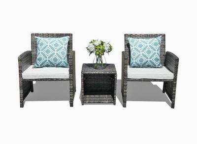 3pc outdoor patio set gray wicker with cream color cushion - Thumbnail 3
