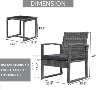 3pc outdoor patio balcony porch wicker furniture set - Thumbnail 3