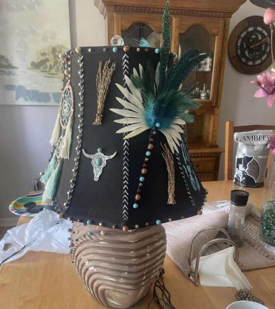 Upcycled Native American hand crafted and hand painted Lamp - Thumbnail 2