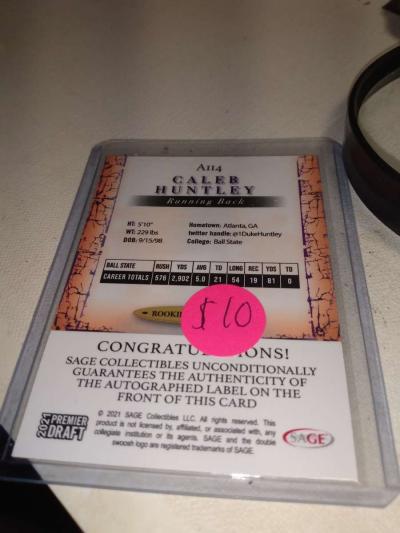 2021 premier draft autographed rookie card Caleb Huntley - Thumbnail 2