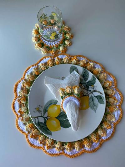 sousplat tulips in crochet 18 pieces for set table - Thumbnail 3