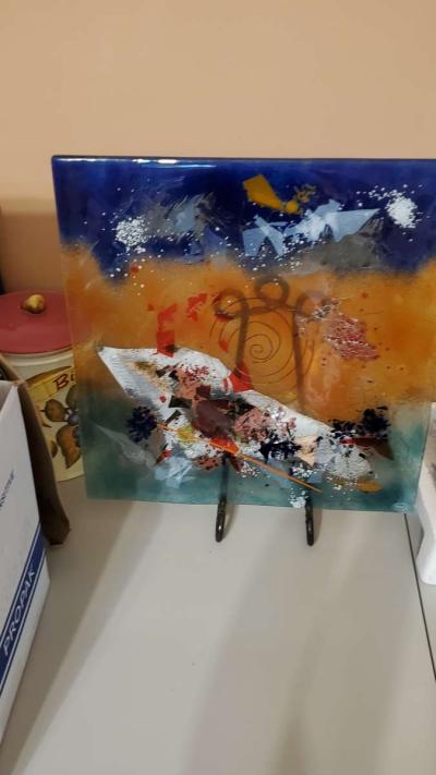 Abstract Glass Art Picture with Stand - Thumbnail 2