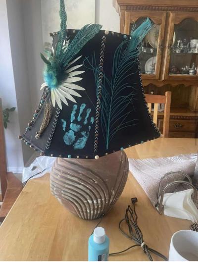 Upcycled Native American hand crafted and hand painted Lamp - Thumbnail 3