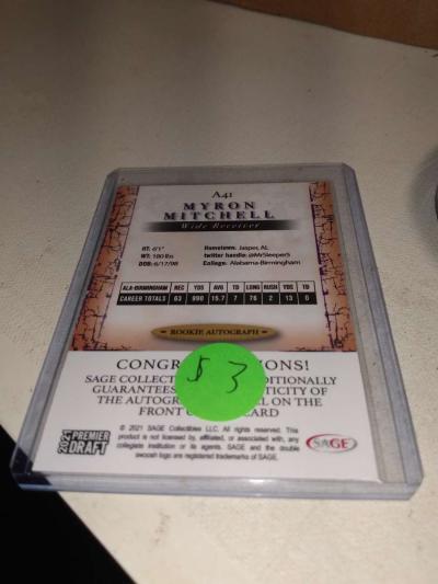 2021 draft premiere rookie card autographed myyron Mitchell - Thumbnail 2