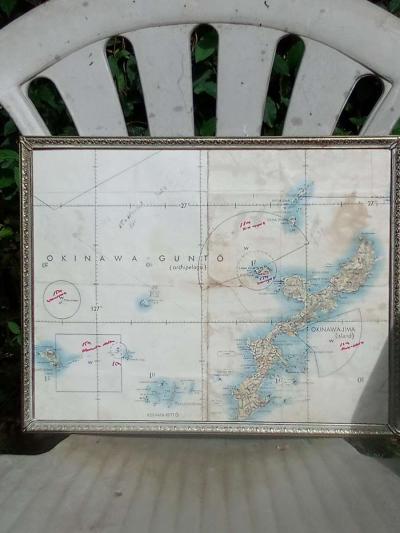 ww2aeronautical chart of okinawa used by a pilot